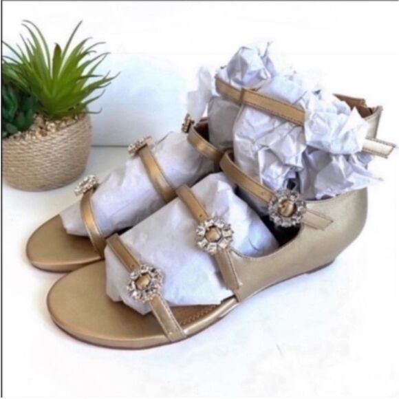 Comfortview Strappy Embellished Sandals Gold 8WW - Picture 4 of 14